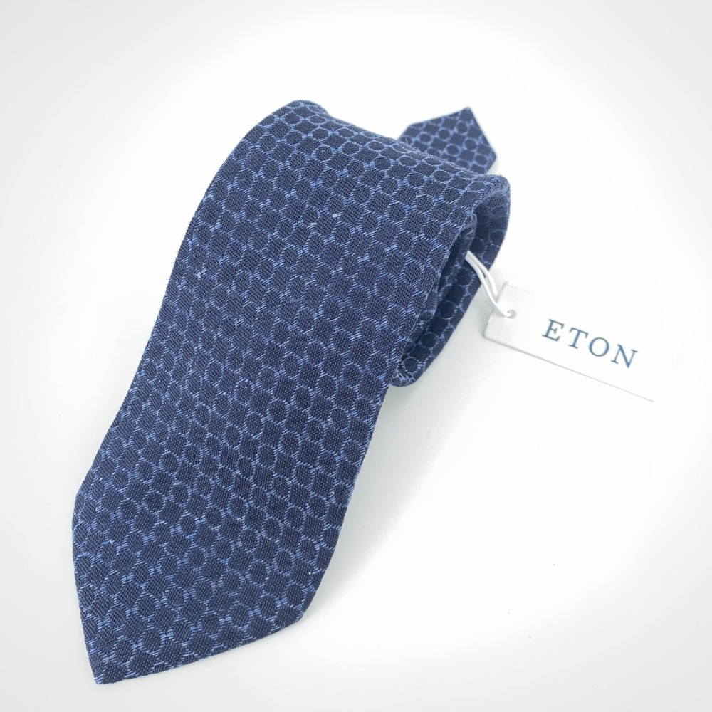 Eton Tie Mens‎ One Size Blue Navy Patterned Silk Blend Necktie Italy Made NWT